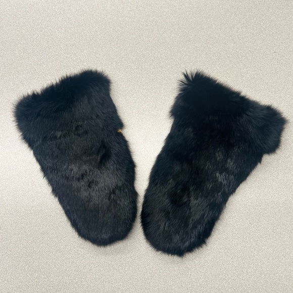 New Black Rabbit Fur Mittens - Picture 1 of 10